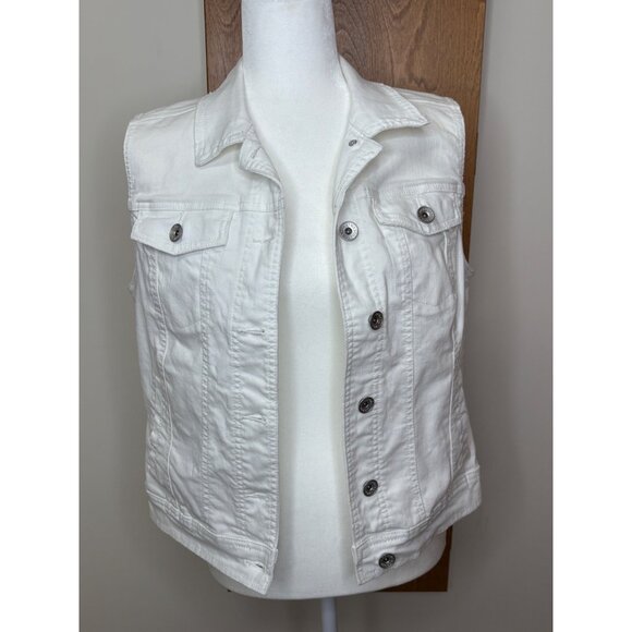 White Denim Vest "What Would Dolly Do?" Embroidery On Back Sleeveless Size M - Picture 6 of 16
